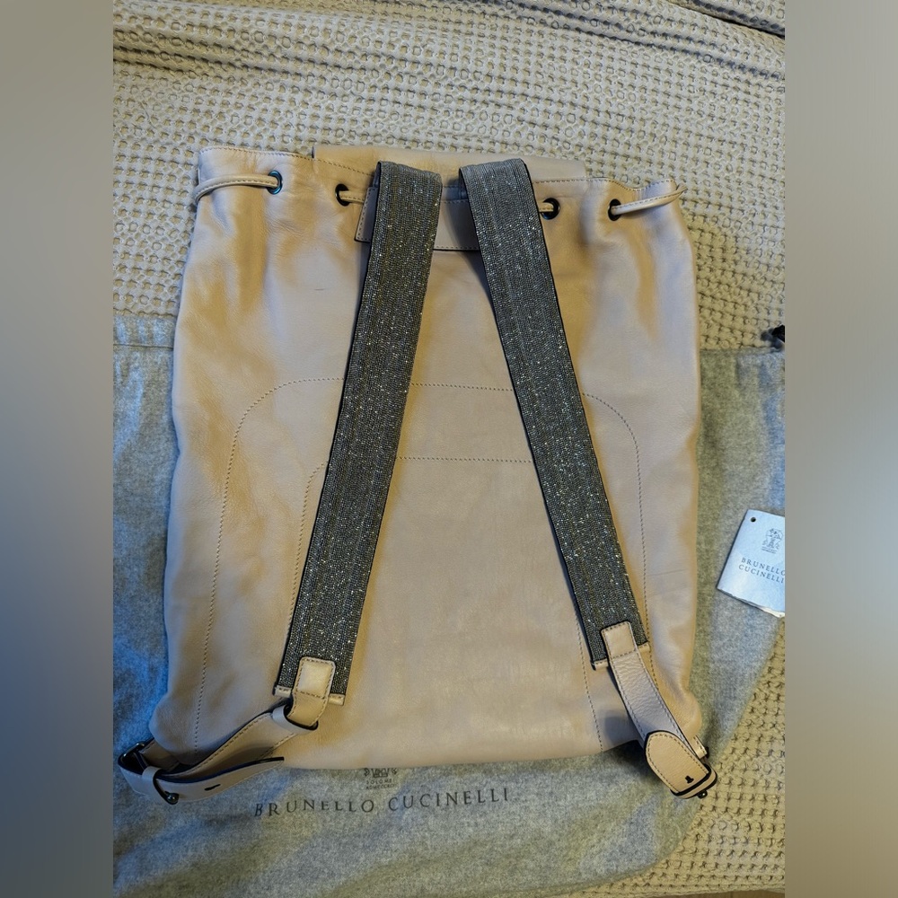❌SOLD❌Brunello Cucinelli Lambskin Backpack w/Monili Straps Off White - Picture 6 of 10